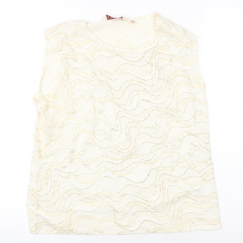 EWM Womens Gold Geometric Polyester Basic T-Shirt Size M Round Neck