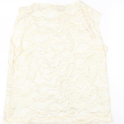 EWM Womens Gold Geometric Polyester Basic T-Shirt Size M Round Neck