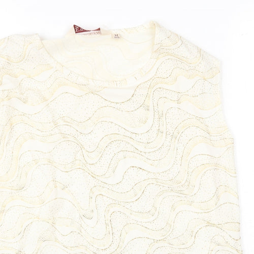 EWM Womens Gold Geometric Polyester Basic T-Shirt Size M Round Neck