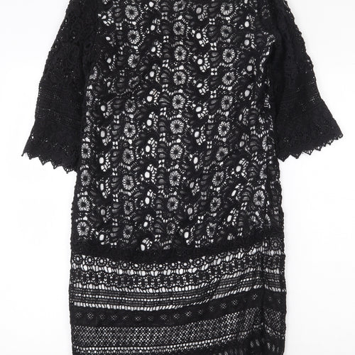 South Womens Black Cotton Sheath Size 12 Boat Neck Button