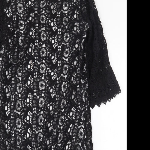 South Womens Black Cotton Sheath Size 12 Boat Neck Button