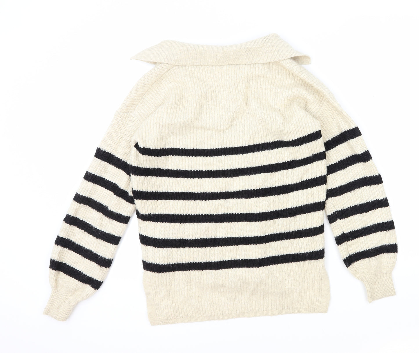 Marks and Spencer Womens Beige Collared Striped Acrylic Pullover Jumper Size S