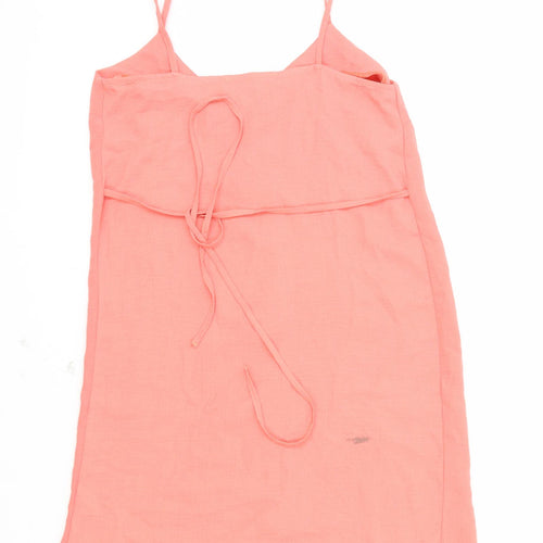 Primark Womens Pink Polyester Slip Dress Size 4 V-Neck Button