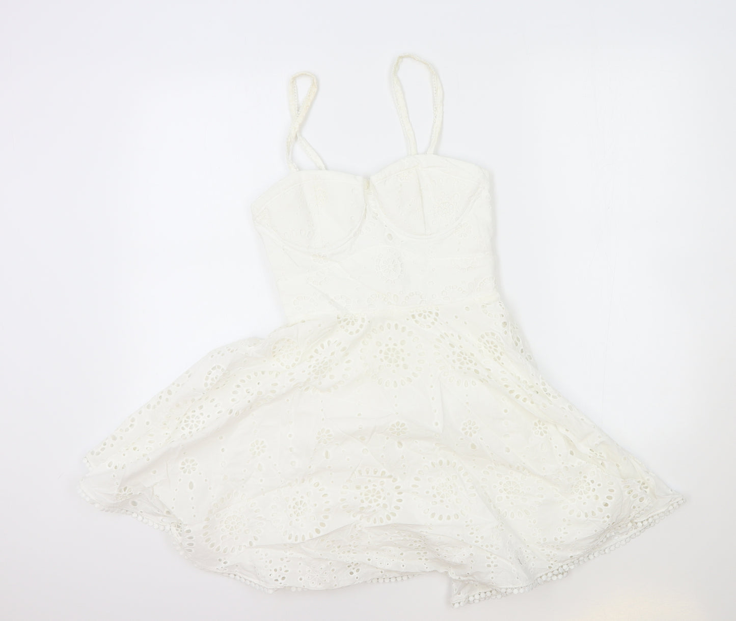 Zara Womens White 100% Cotton Skater Dress Size 4XL Sweetheart Zip
