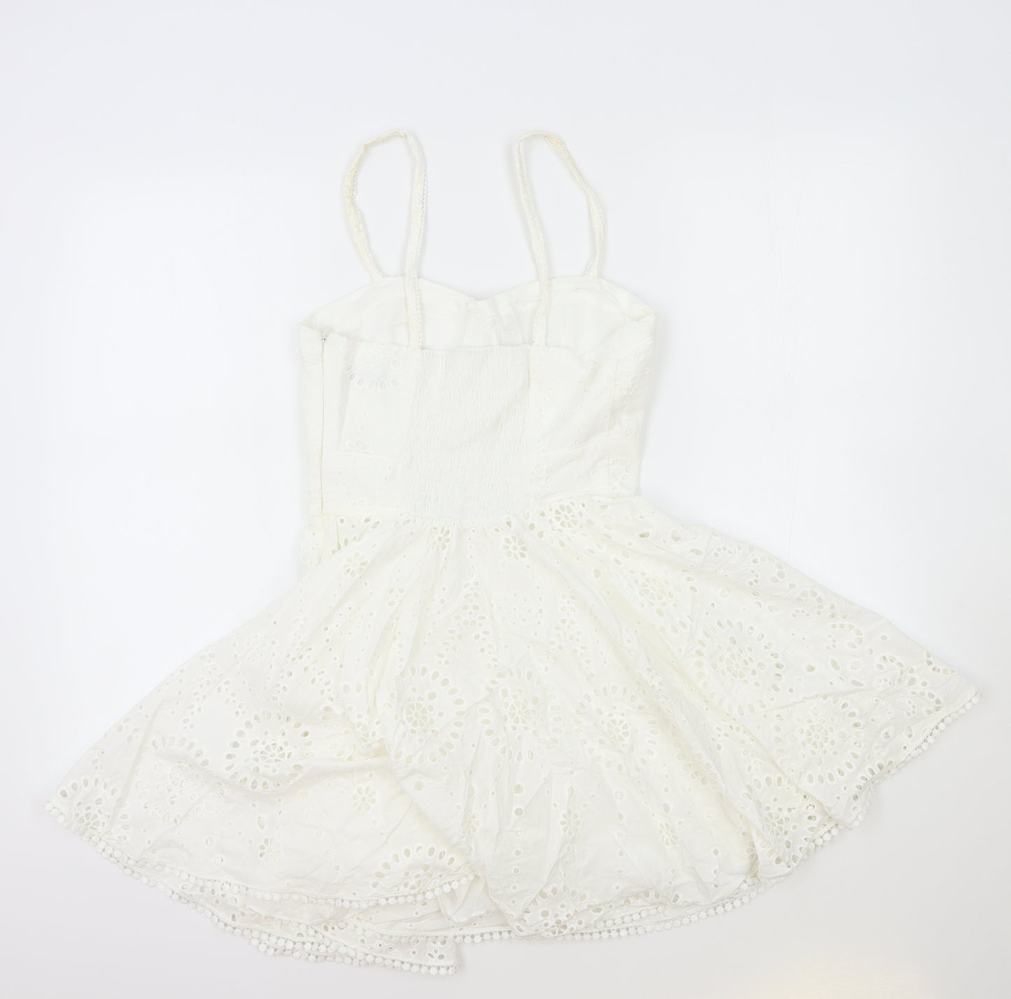Zara Womens White 100% Cotton Skater Dress Size 4XL Sweetheart Zip