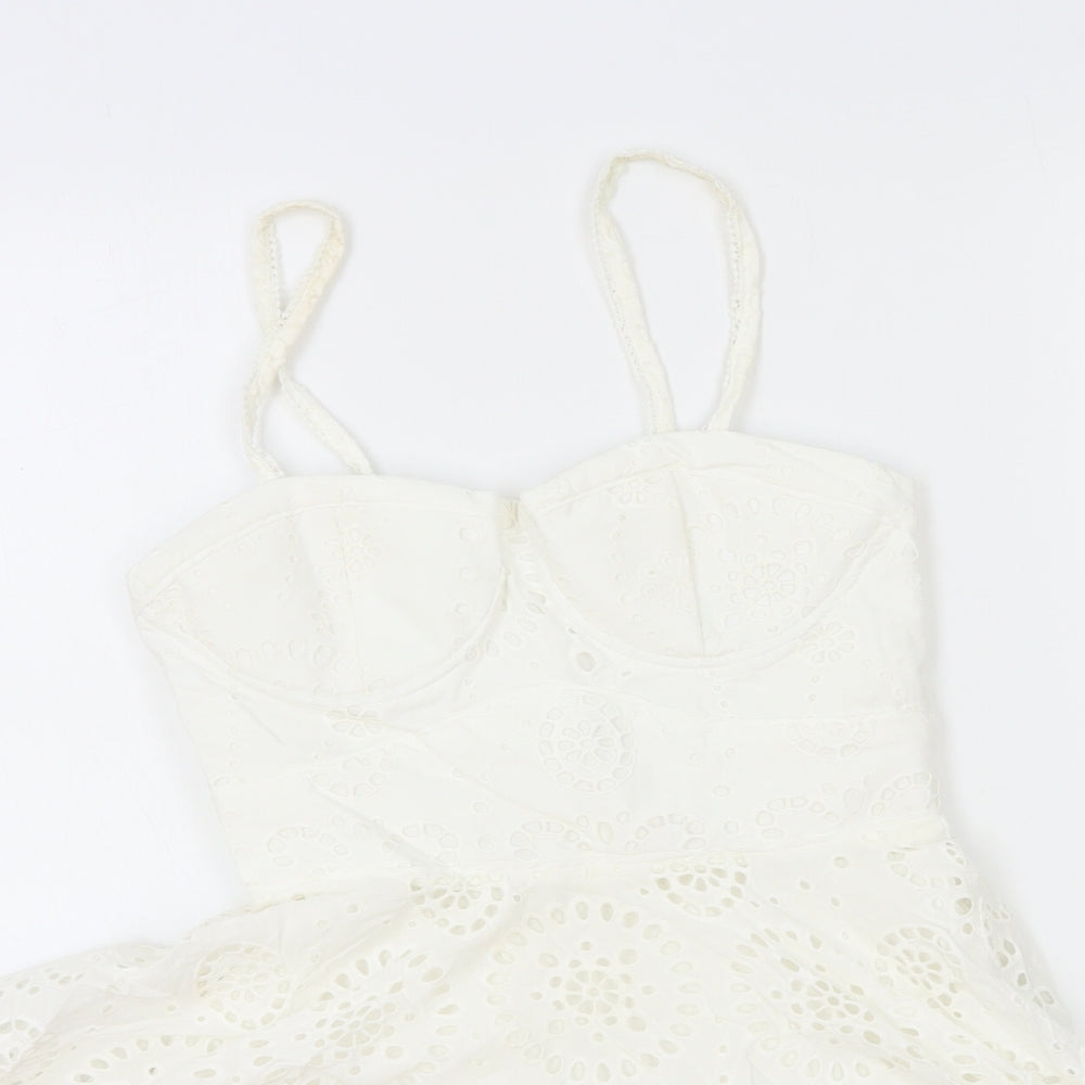 Zara Womens White 100% Cotton Skater Dress Size 4XL Sweetheart Zip