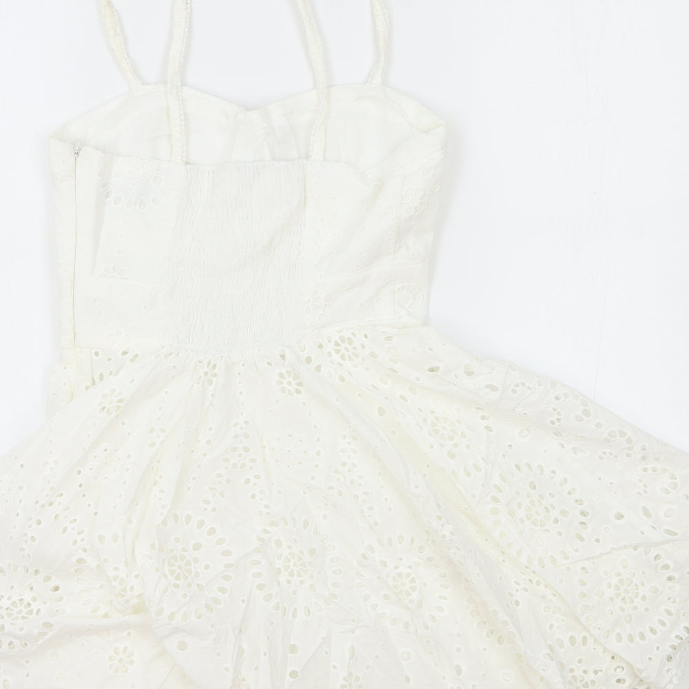 Zara Womens White 100% Cotton Skater Dress Size 4XL Sweetheart Zip