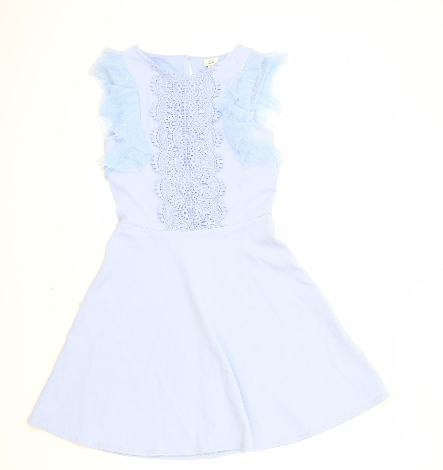 River Island Girls Blue Polyester A-Line Size 11-12 Years Round Neck Button