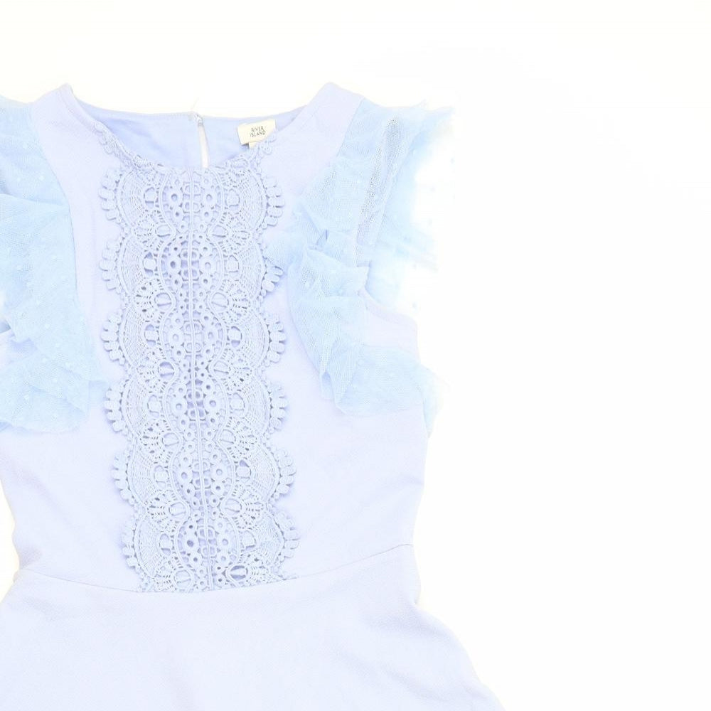 River Island Girls Blue Polyester A-Line Size 11-12 Years Round Neck Button
