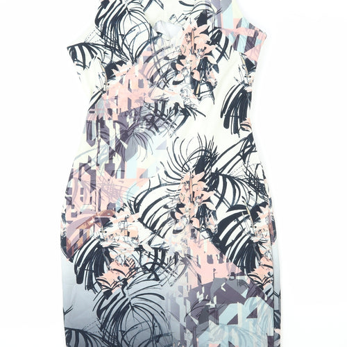 NEXT Womens Multicoloured Geometric Polyester A-Line Size 12 V-Neck Zip