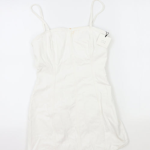 Zara Womens White Cotton Mini Size S Square Neck Zip
