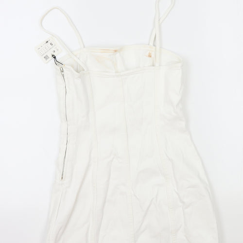Zara Womens White Cotton Mini Size S Square Neck Zip