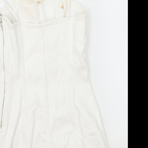 Zara Womens White Cotton Mini Size S Square Neck Zip
