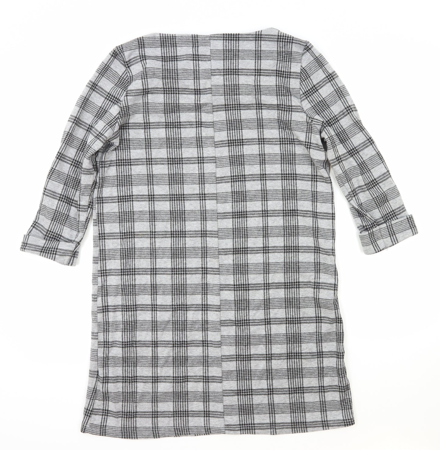 Primark Womens Grey Plaid Polyester Shift Size 12 Boat Neck Pullover