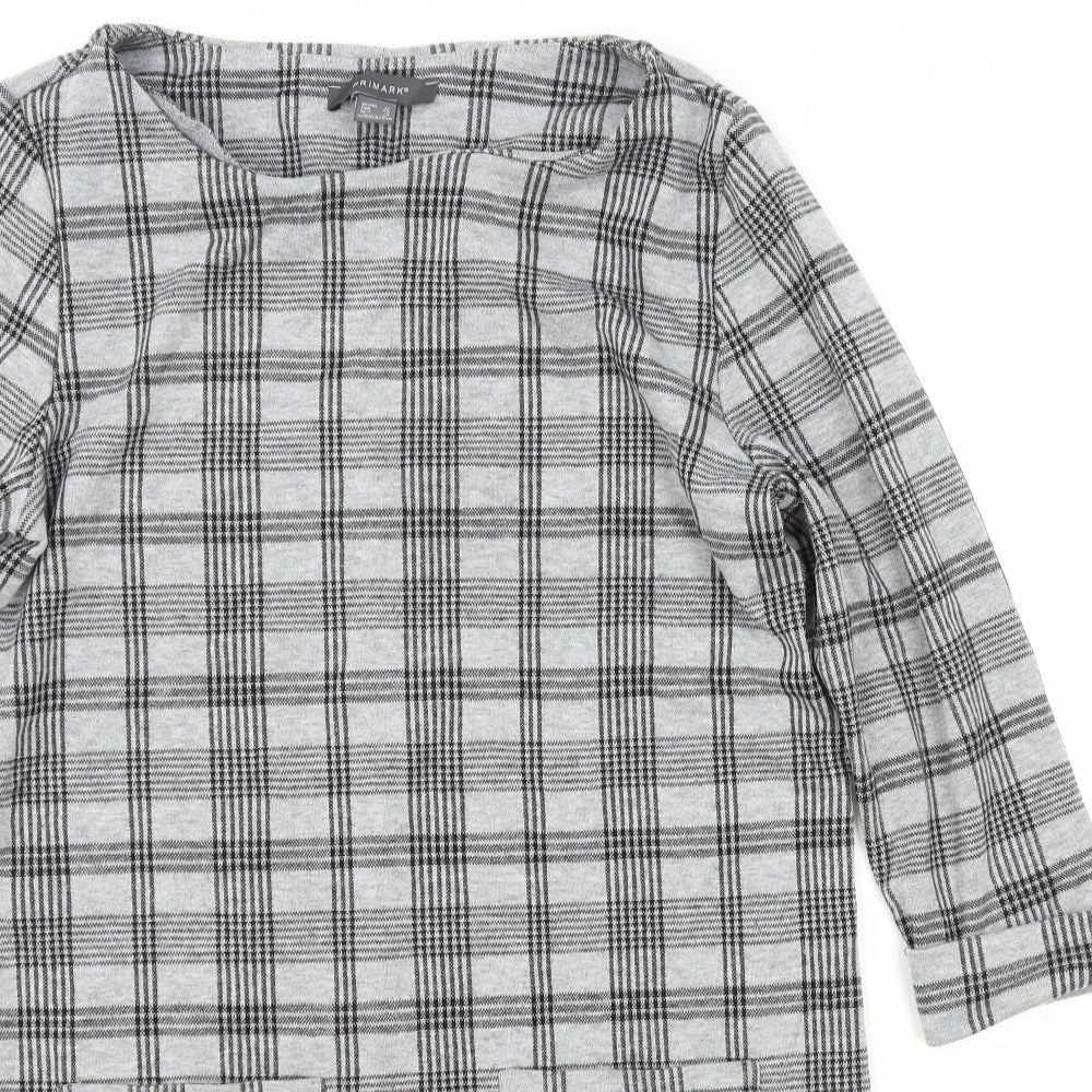 Primark Womens Grey Plaid Polyester Shift Size 12 Boat Neck Pullover