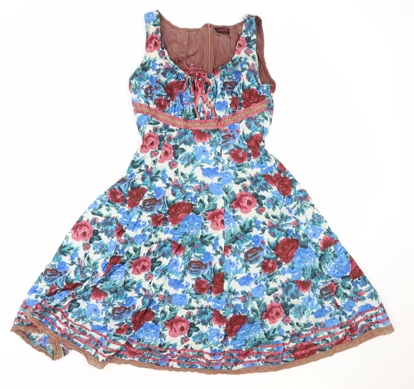 Nomaos Womens Multicoloured Floral 100% Cotton Skater Dress Size S Scoop Neck Zip