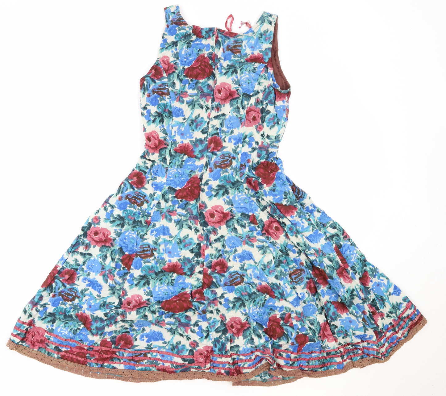 Nomaos Womens Multicoloured Floral 100% Cotton Skater Dress Size S Scoop Neck Zip