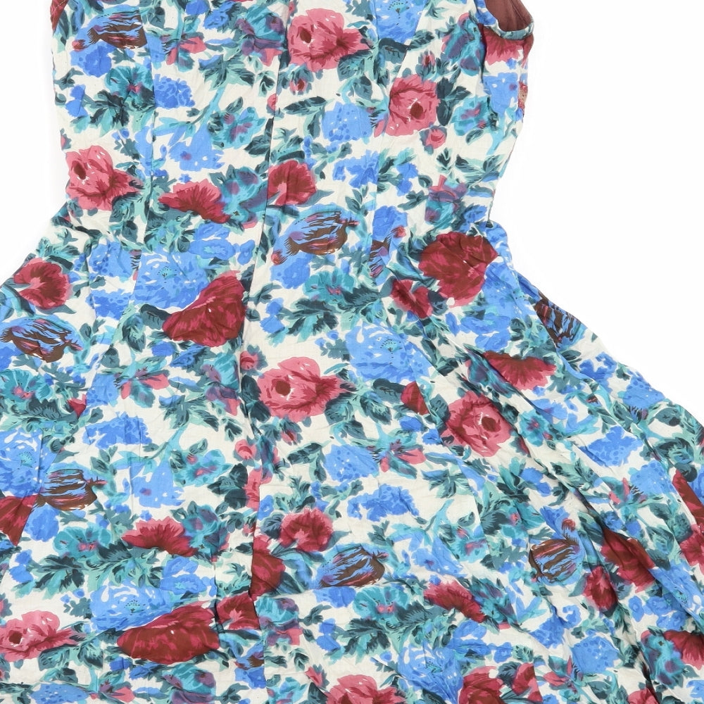 Nomaos Womens Multicoloured Floral 100% Cotton Skater Dress Size S Scoop Neck Zip