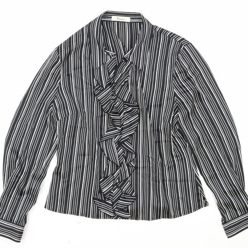 Precis Womens Black Striped Polyester Basic Blouse Size 12 Scoop Neck