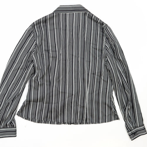 Precis Womens Black Striped Polyester Basic Blouse Size 12 Scoop Neck