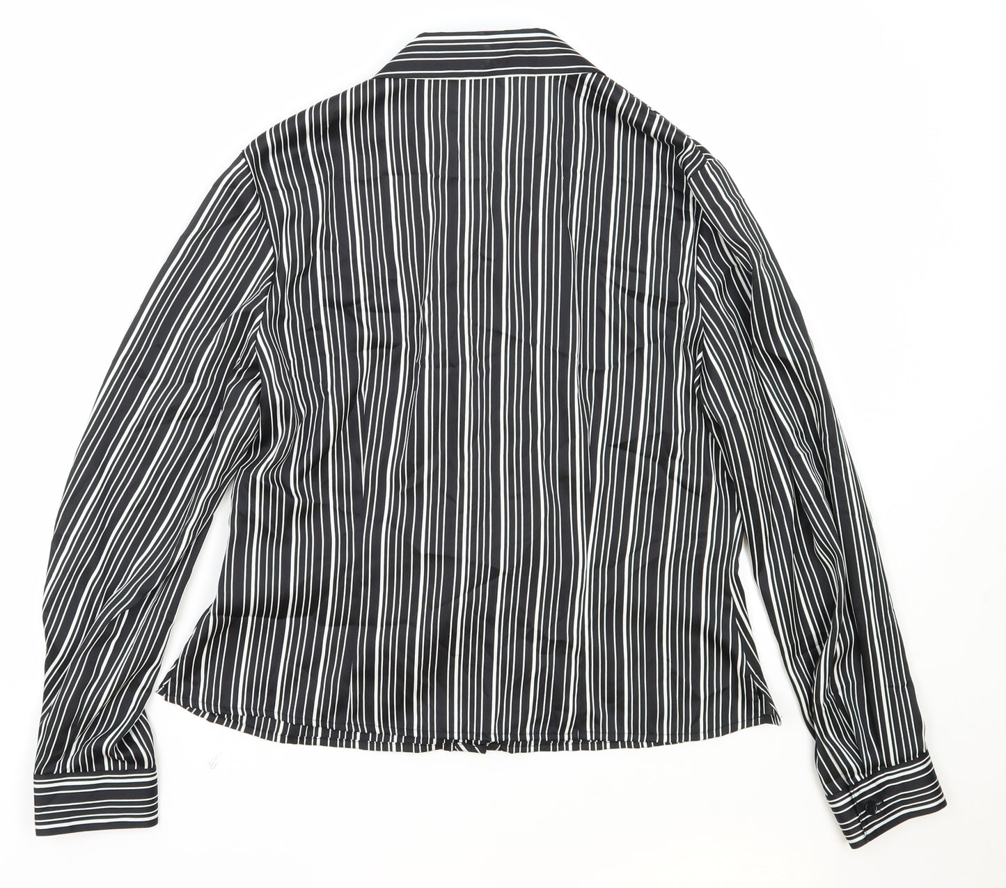 Precis Womens Black Striped Polyester Basic Blouse Size 12 Scoop Neck