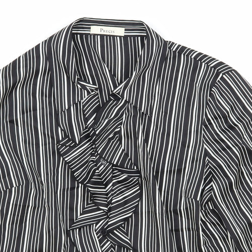Precis Womens Black Striped Polyester Basic Blouse Size 12 Scoop Neck