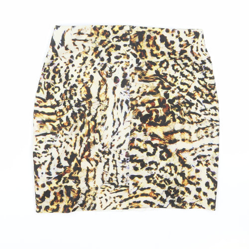 Zara Womens Multicoloured Animal Print Polyester Mini Skirt Size 4 - Leopard Print