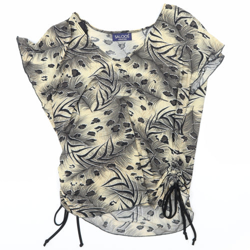 Saloos Womens Multicoloured Animal Print Polyester Basic Blouse Size M V-Neck - Leopard Print Side Tie Ruched