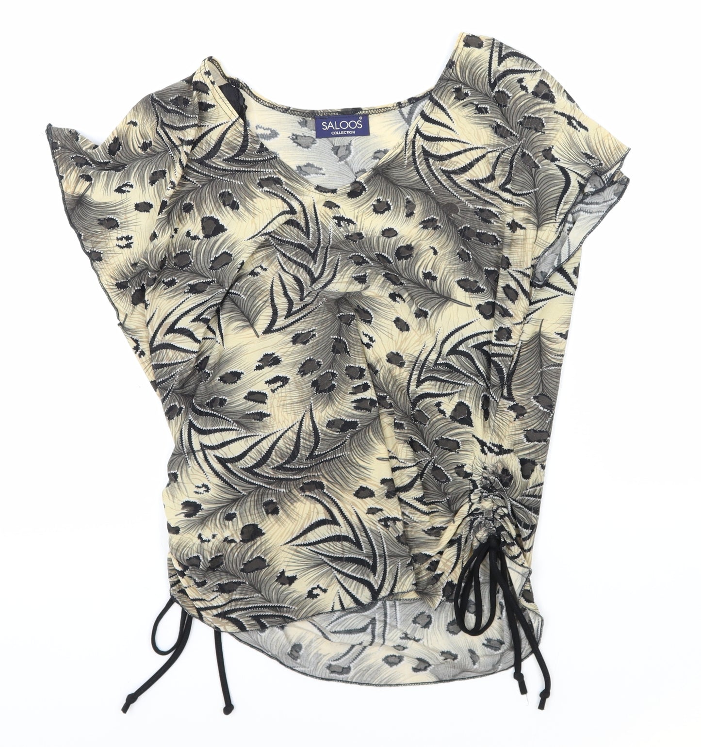 Saloos Womens Multicoloured Animal Print Polyester Basic Blouse Size M V-Neck - Leopard Print Side Tie Ruched