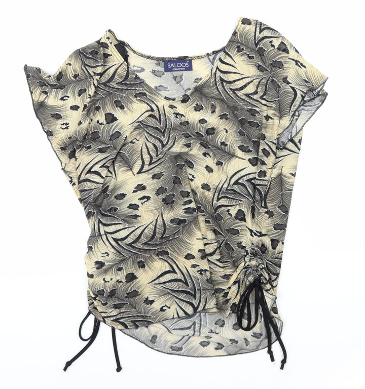 Saloos Womens Multicoloured Animal Print Polyester Basic Blouse Size M V-Neck - Leopard Print Side Tie Ruched