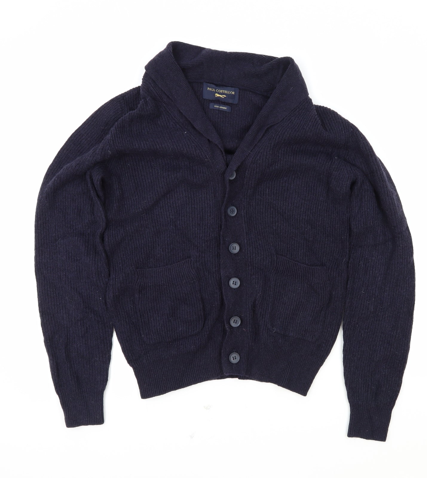 Paul Costelloe Mens Blue V-Neck Wool Cardigan Jumper Size L