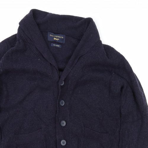 Paul Costelloe Mens Blue V-Neck Wool Cardigan Jumper Size L