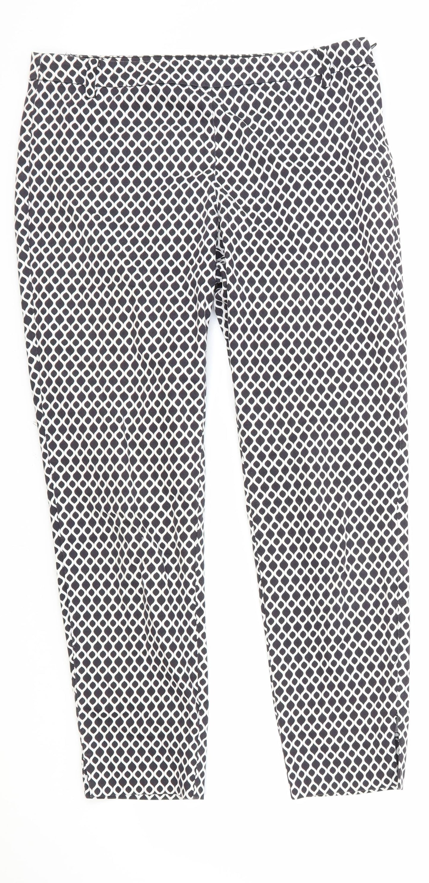 H&M Womens Black Geometric Cotton Trousers Size 12 Regular Zip