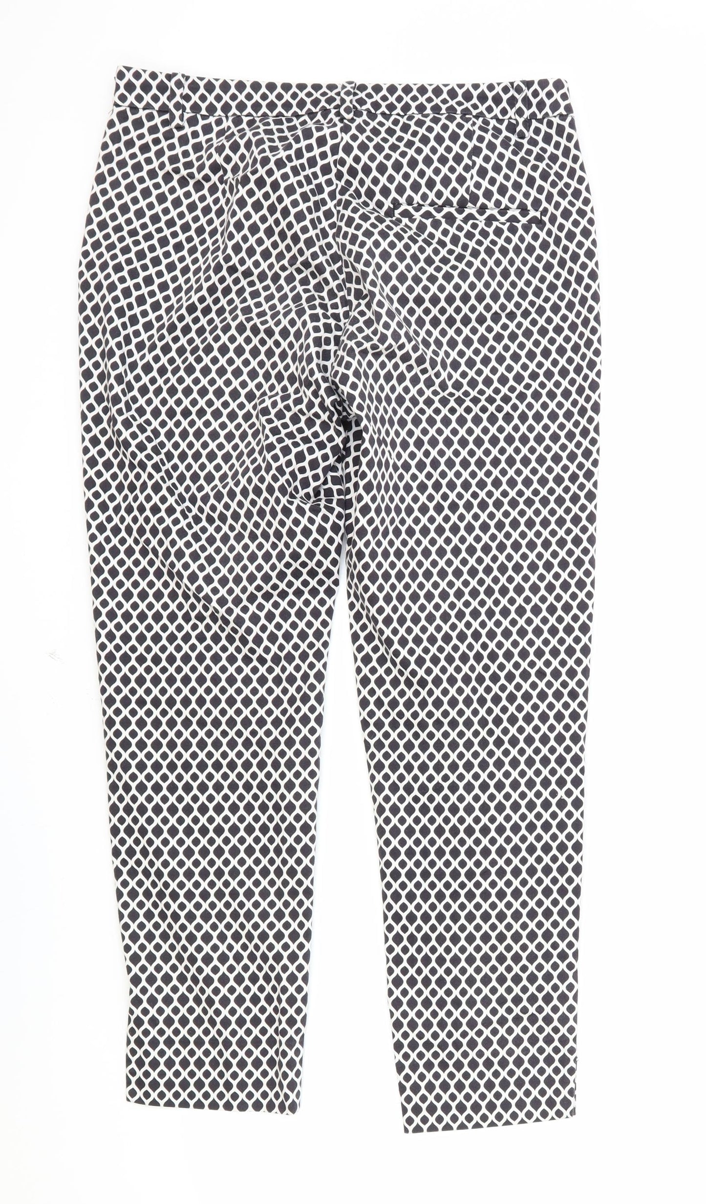 H&M Womens Black Geometric Cotton Trousers Size 12 Regular Zip