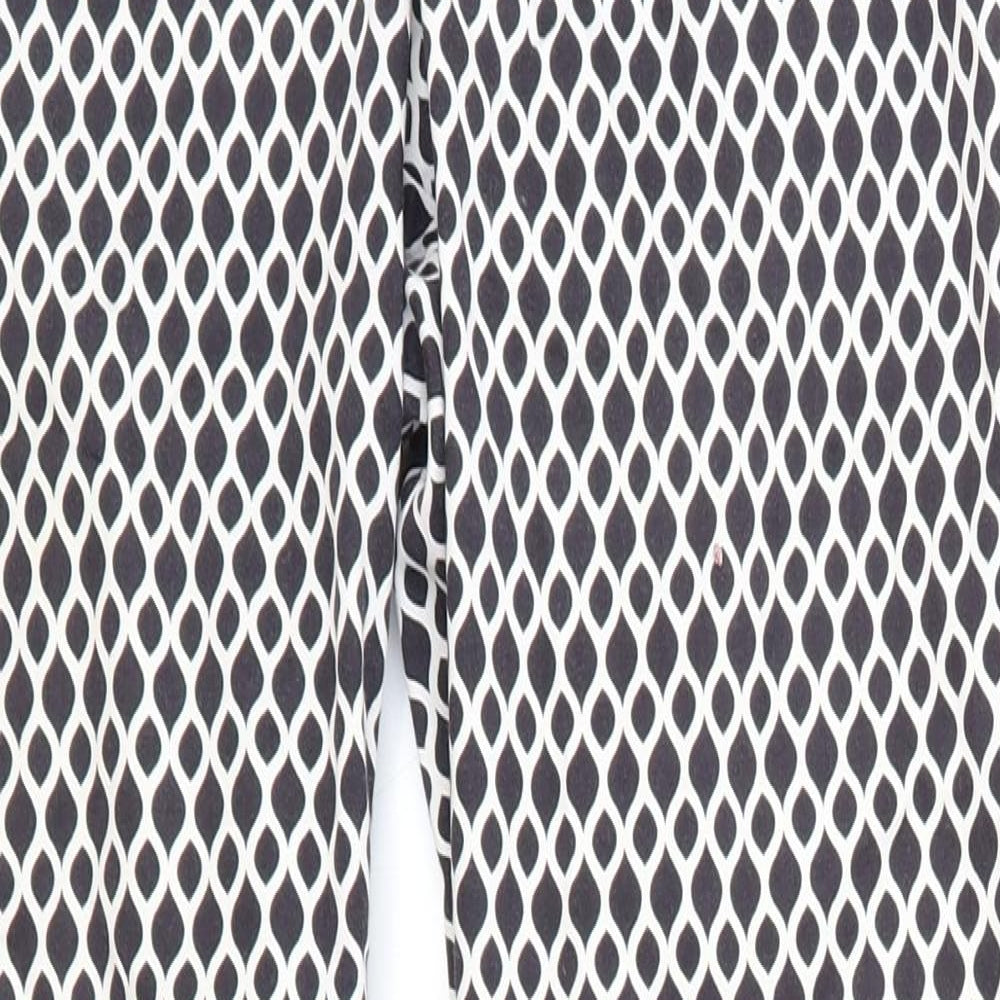 H&M Womens Black Geometric Cotton Trousers Size 12 Regular Zip