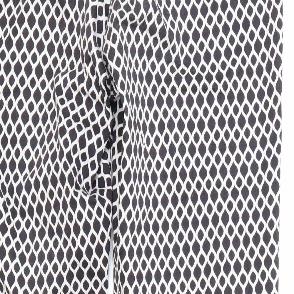 H&M Womens Black Geometric Cotton Trousers Size 12 Regular Zip