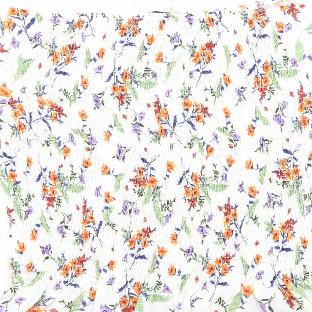 Papaya Womens White Floral Polyester Basic Blouse Size 12 Off the Shoulder - Shirred