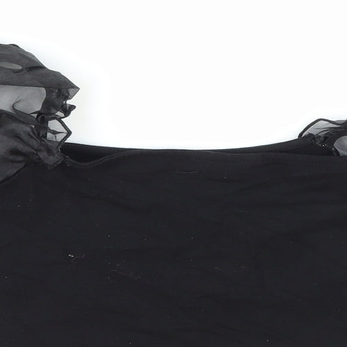 Topshop Womens Black Cotton Cropped Blouse Size 8 Square Neck - Puff Sleeve