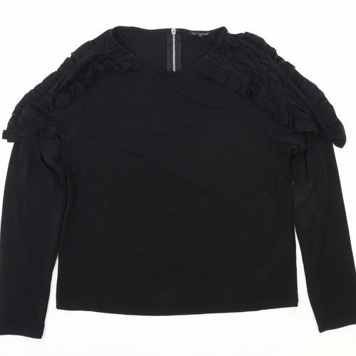 New Look Womens Black Polyester Basic Blouse Size 12 Scoop Neck