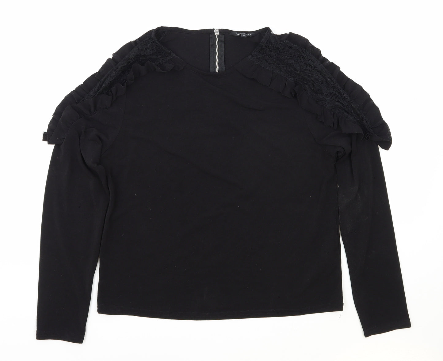 New Look Womens Black Polyester Basic Blouse Size 12 Scoop Neck
