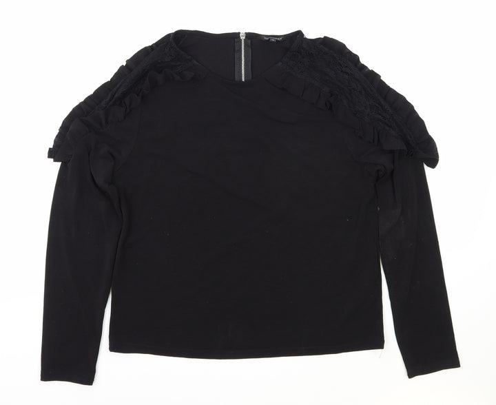 New Look Womens Black Polyester Basic Blouse Size 12 Scoop Neck