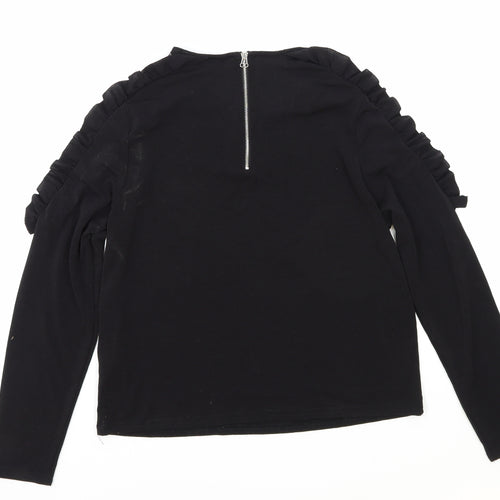 New Look Womens Black Polyester Basic Blouse Size 12 Scoop Neck