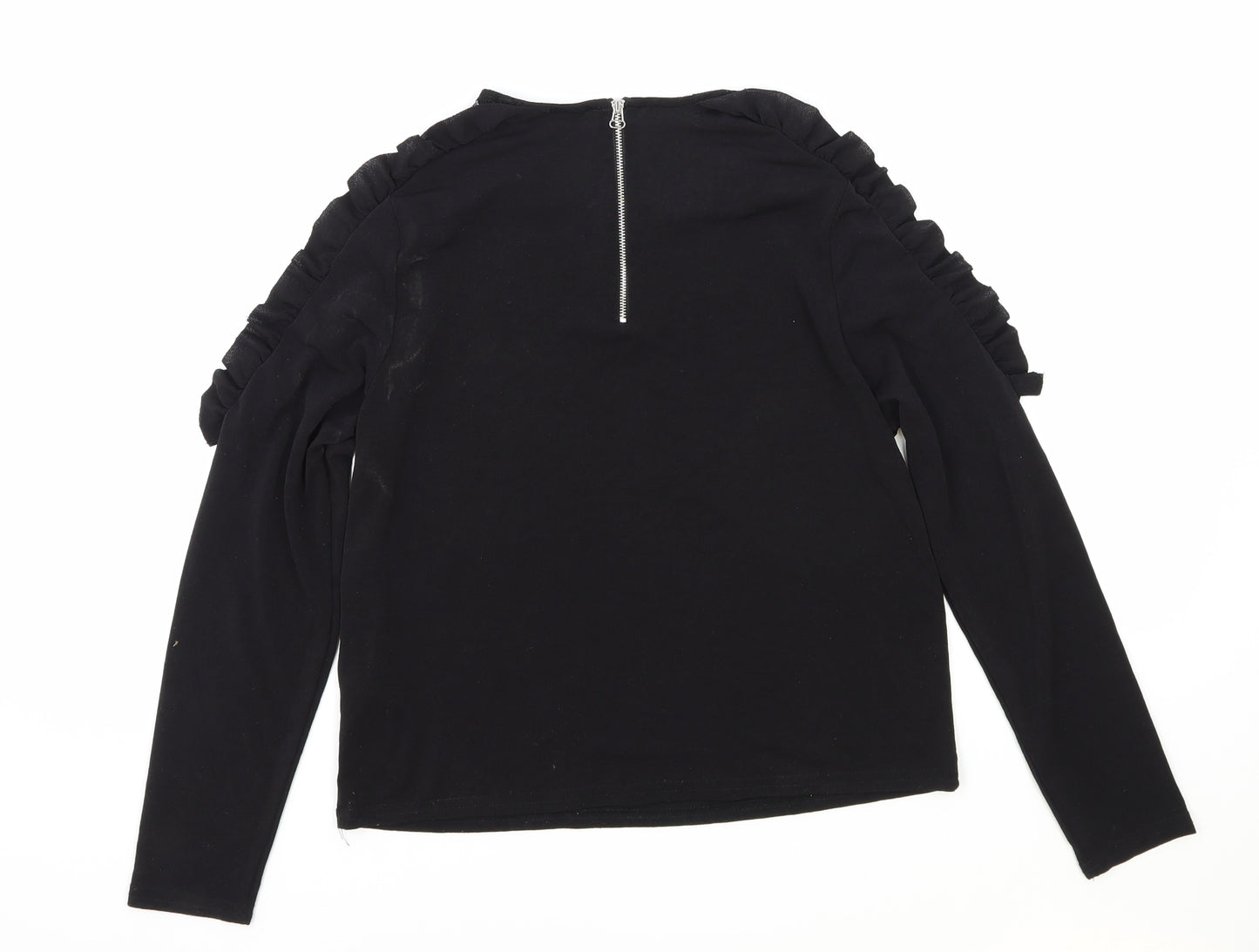 New Look Womens Black Polyester Basic Blouse Size 12 Scoop Neck