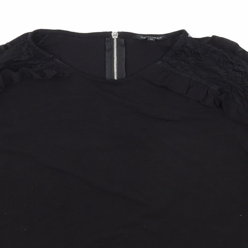 New Look Womens Black Polyester Basic Blouse Size 12 Scoop Neck
