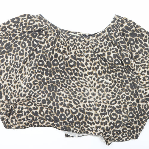 Chantelle Womens Multicoloured Animal Print Polyester Cropped Blouse Size M Boat Neck - Leopard Print Batwing