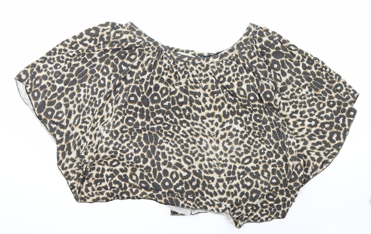 Chantelle Womens Multicoloured Animal Print Polyester Cropped Blouse Size M Boat Neck - Leopard Print Batwing