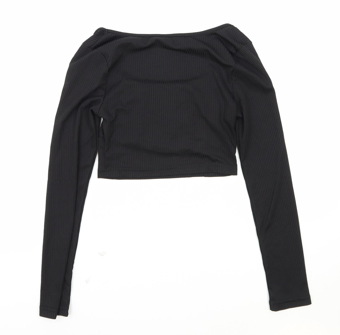 SheIn Womens Black Polyester Cropped Blouse Size S Scoop Neck - Ribbed