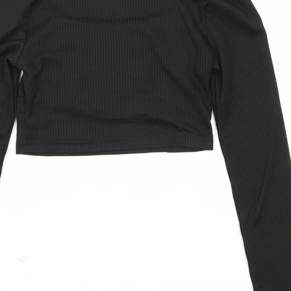 SheIn Womens Black Polyester Cropped Blouse Size S Scoop Neck - Ribbed