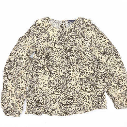 Marks and Spencer Womens Brown Animal Print Viscose Basic Blouse Size 8 Collared - Leopard Print