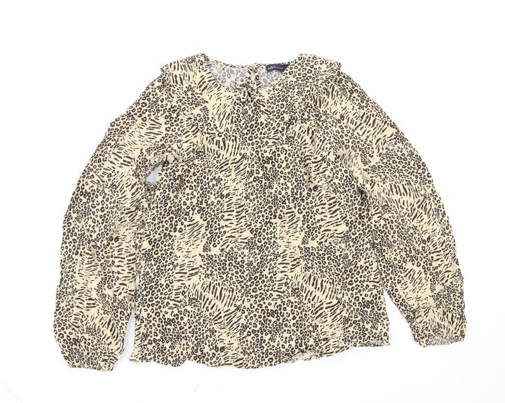 Marks and Spencer Womens Brown Animal Print Viscose Basic Blouse Size 8 Collared - Leopard Print